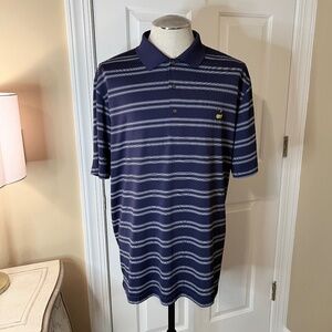 NWOT Masters Augusta Performance Navy White Stripe Polo Golf Shirt Size XL